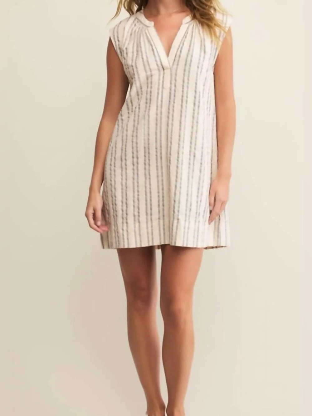 NWT Z Supply Minna Stripe Mini Dress Sea Salt Sleeveless V-Neck.
